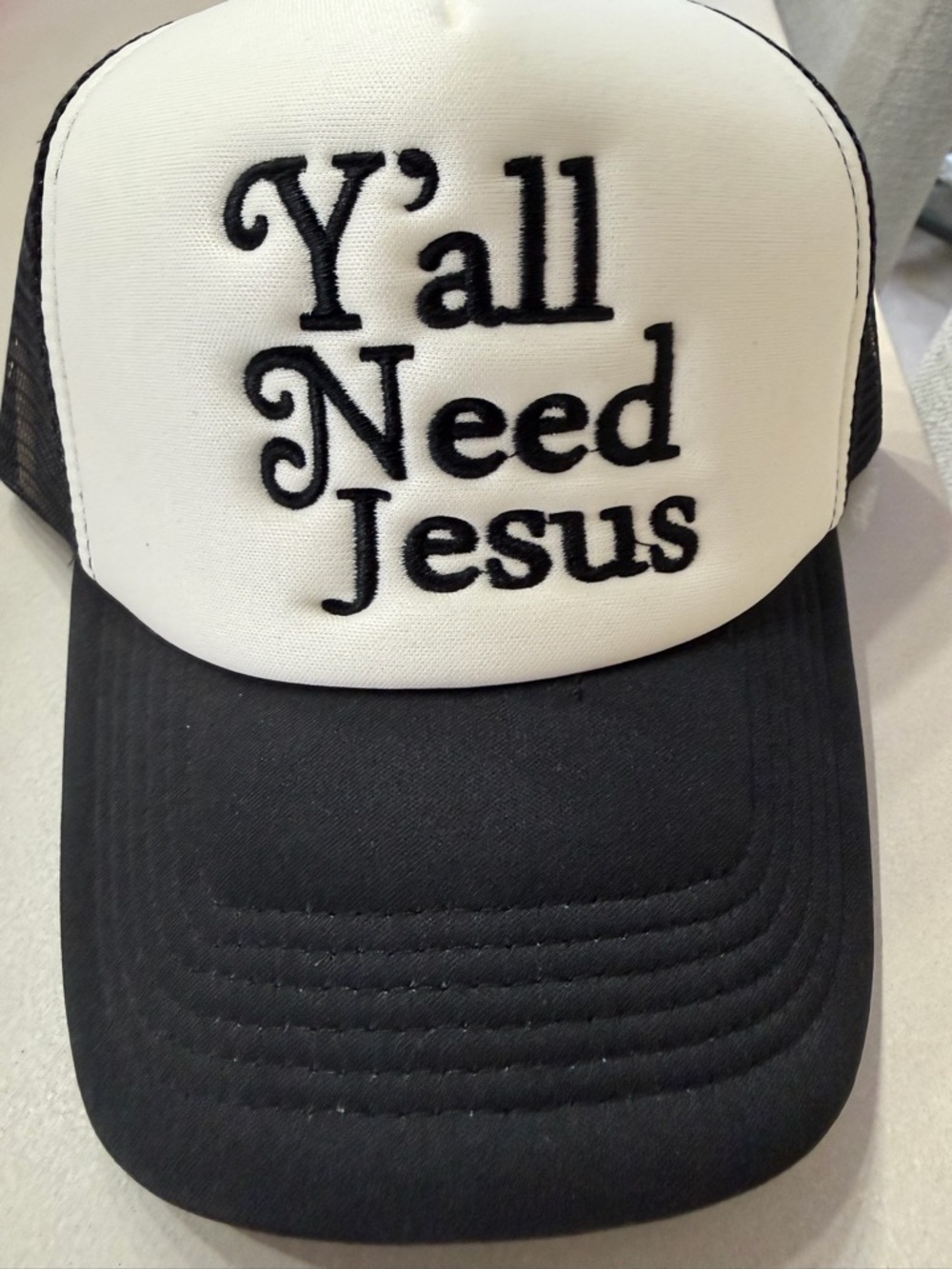 Y'all Need Jesus Black & White Trucker Hat Brand New Never Worn